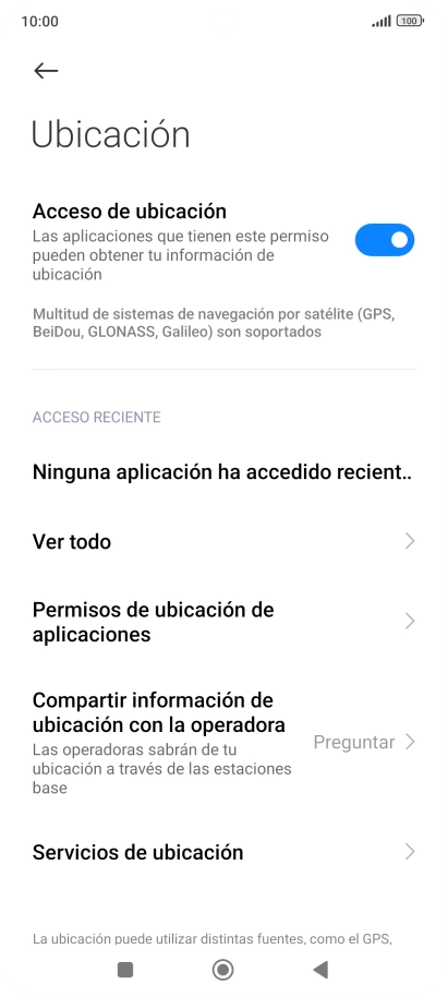 Pulsa Permisos de ubicación de aplicaciones.