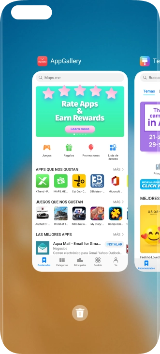 Para cerrar una sola aplicación en ejecución, desliza el dedo hacia arriba sobre la aplicación deseada.