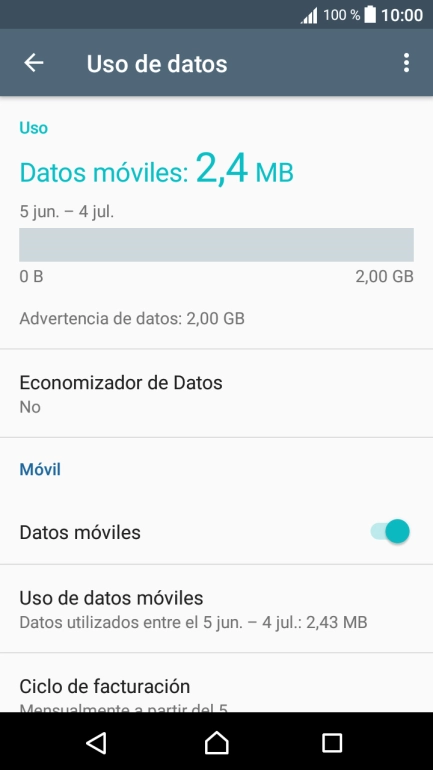 El consumo total de datos se visualiza ahora en la pantalla. El consumo total de datos se visualiza ahora en la pantalla.