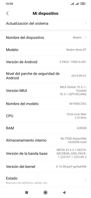 Pulsa Actualización del sistema. Si hay una versión de software nueva disponible, aparecerá ahora en la pantalla. Sigue las indicaciones de la pantalla para actualizar el software del teléfono.