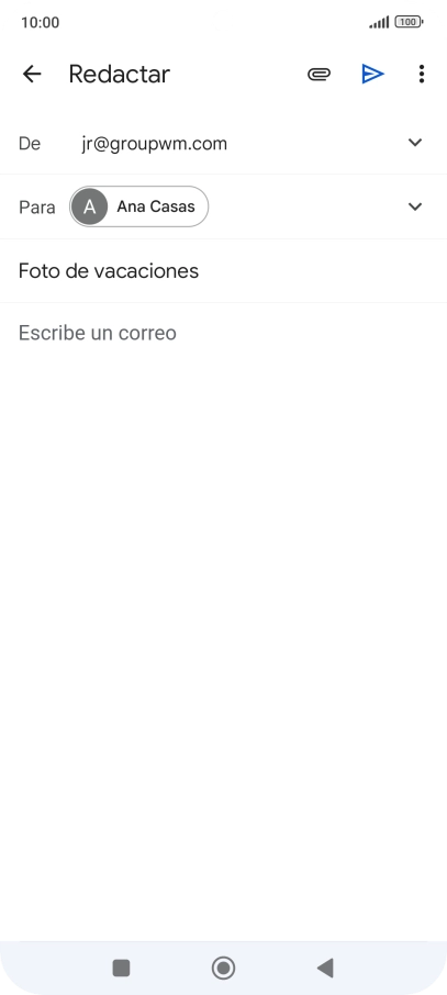 Pulsa en el campo de escritura y escribe el texto del correo electrónico. Pulsa en el campo de escritura y escribe el texto del correo electrónico.