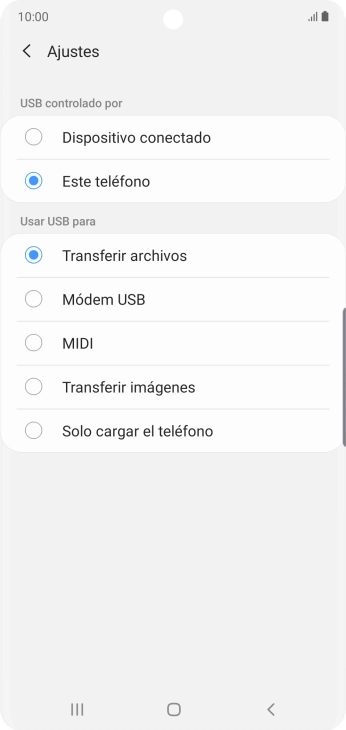 Pulsa Transferir archivos para activar la función.