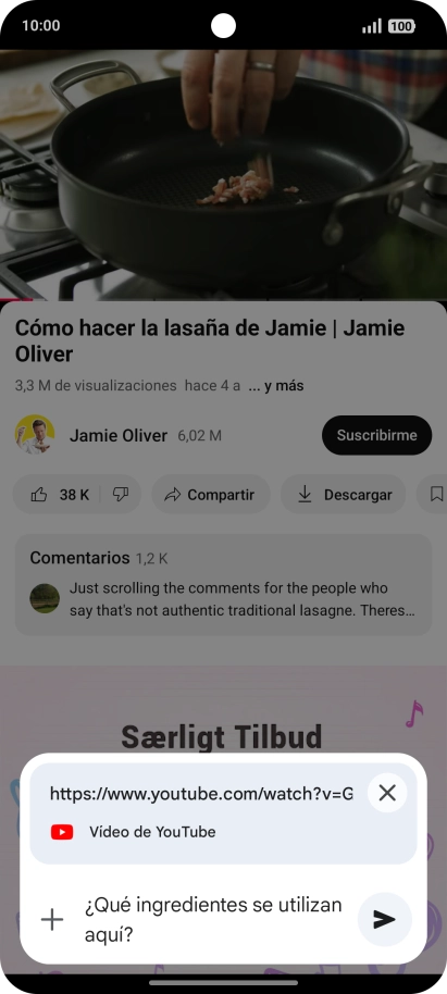 Sigue las indicaciones de la pantalla para escribir o decir en alto la pregunta que quieres hacer del vídeo.