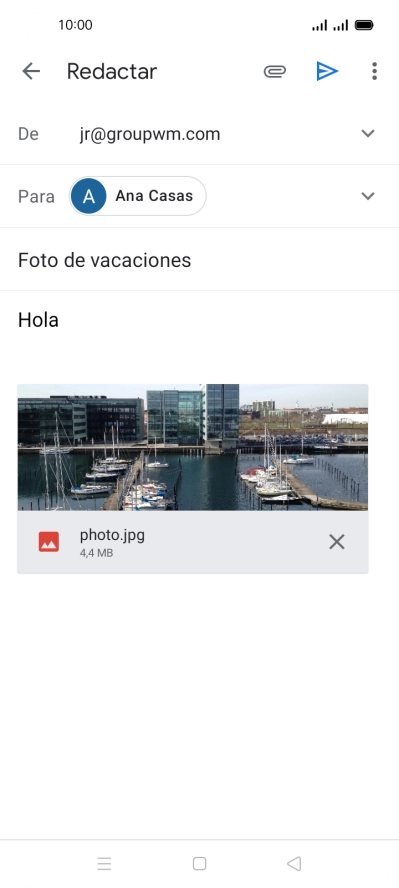 Pulsa el icono de envío cuando termines de escribir el correo electrónico. Pulsa el icono de envío cuando termines de escribir el correo electrónico.