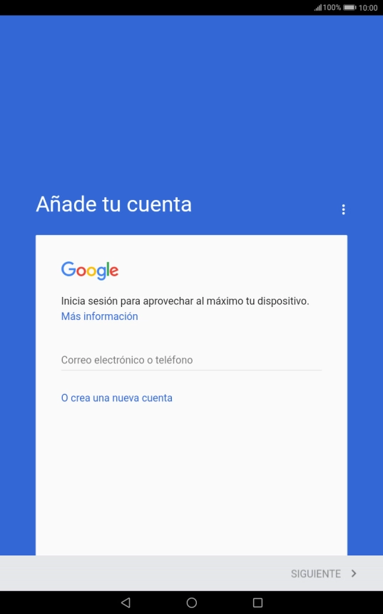 Si no tienes una cuenta de Google, pulsa O crea una nueva cuenta y sigue las indicaciones de la pantalla para ver cómo crear una cuenta nueva.