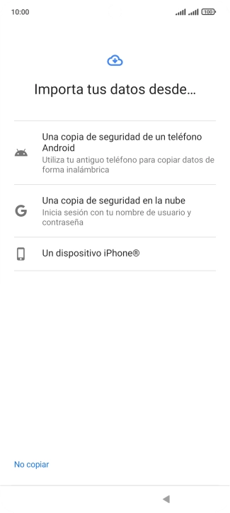 Pulsa la opción deseada y sigue las indicaciones de la pantalla para transferir contenido desde el otro teléfono y finalizar la activación de tu teléfono.