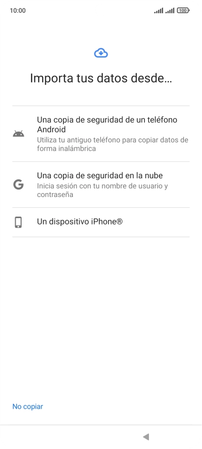 Pulsa la opción deseada y sigue las indicaciones de la pantalla para transferir contenido desde el otro teléfono y finalizar la activación de tu teléfono.