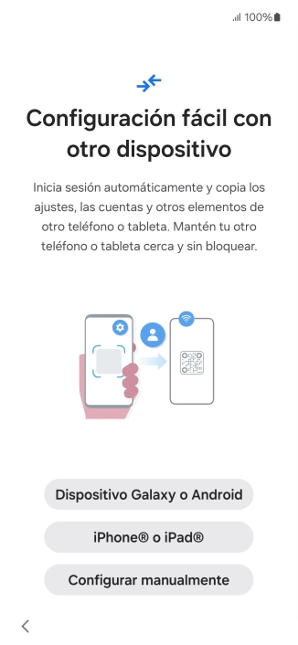 Pulsa la opción deseada para transferir contenido desde otro dispositivo y pulsa Configurar manualmente.