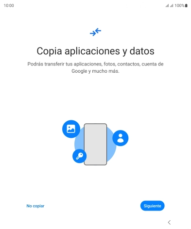 Puedes transferir el contenido de otro teléfono cuando activas tu teléfono por primera vez y cuando lo has restablecido. Cuando aparezca en la pantalla del teléfono esta imagen, ya está listo para la transmisión del contenido del otro teléfono.