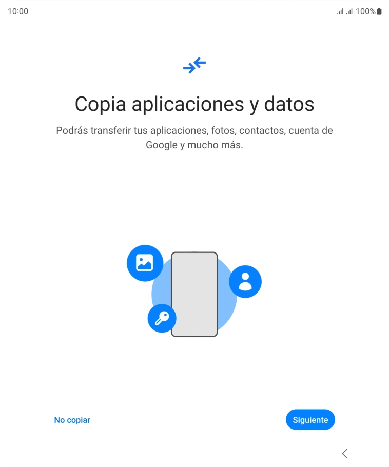 Puedes transferir el contenido de otro teléfono cuando activas tu teléfono por primera vez y cuando lo has restablecido. Cuando aparezca en la pantalla del teléfono esta imagen, ya está listo para la transmisión del contenido del otro teléfono.