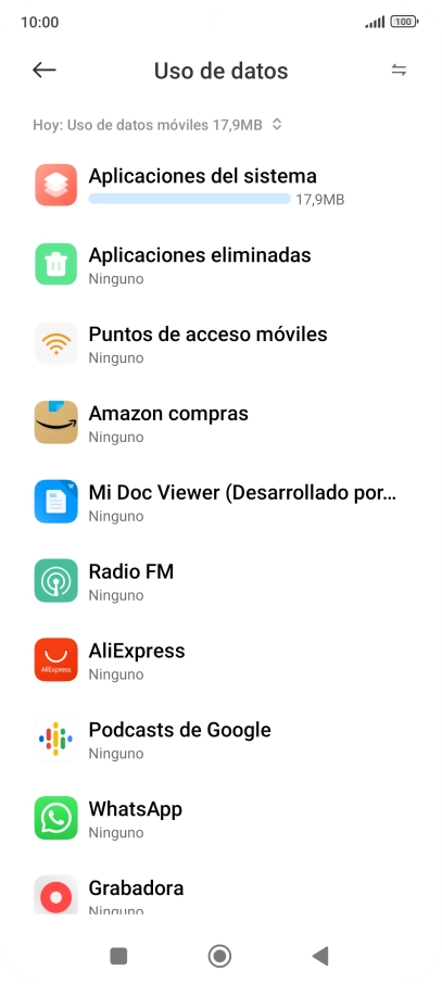 El consumo de datos por cada aplicación aparece bajo el nombre de la aplicación.
