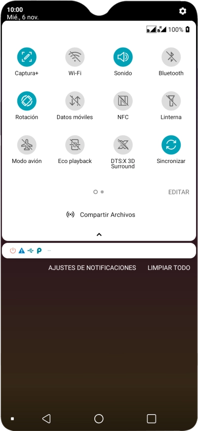 Pulsa Modo avión para activar o desactivar la función.