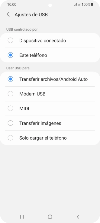 Pulsa Transferir archivos/Android Auto.