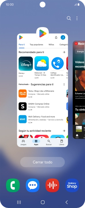 Para cerrar una sola aplicación en ejecución, desliza el dedo hacia arriba sobre la aplicación deseada.