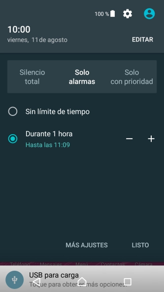 Pulsa LISTO para activar el modo silencioso.