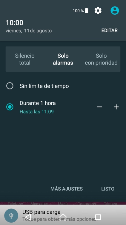 Pulsa LISTO para activar el modo silencioso.