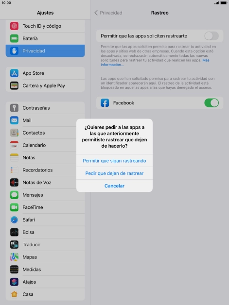 Si desactivas la función, pulsa el ajuste deseado.