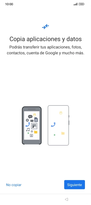 Puedes transferir el contenido de otro teléfono cuando activas tu teléfono por primera vez y cuando lo has restablecido. Cuando aparezca en la pantalla del teléfono esta imagen, ya está listo para la transmisión del contenido del otro teléfono.