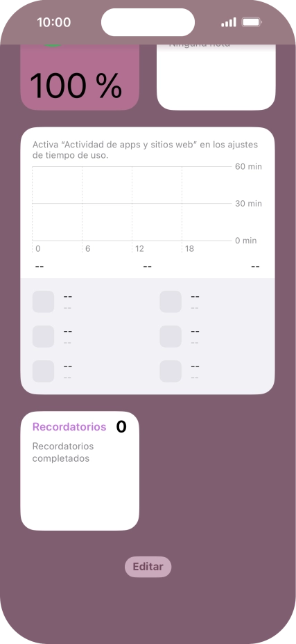 Pulsa el widget deseado hasta que aparezca un menú emergente en la pantalla.