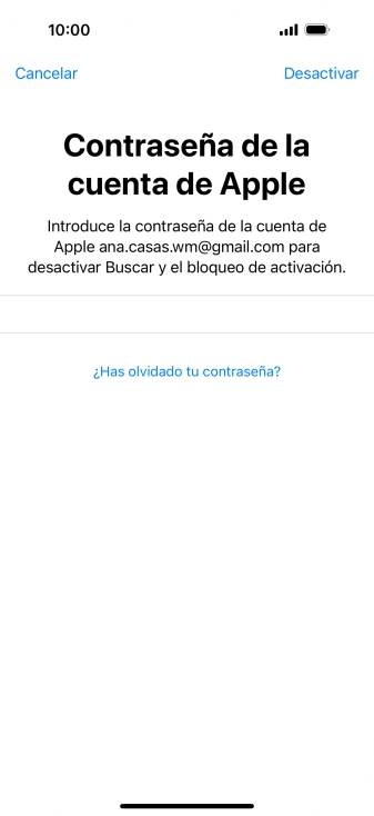 Introduce la contraseña de tu ID de Apple y pulsa Desactivar. Espera unos instantes mientras el teléfono restablece la configuración predeterminada. Sigue las indicaciones de la pantalla para configurar el teléfono y dejarlo listo para su uso.