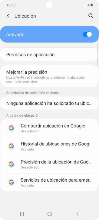 Pulsa Permisos de aplicación.