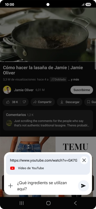 Sigue las indicaciones de la pantalla para escribir o decir en alto la pregunta que quieres hacer del vídeo.
