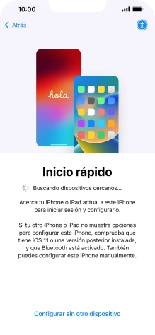 Sigue las indicaciones de la pantalla para transferir contenido de otro dispositivo iOS11 o con una versión más reciente o pulsa Configurar sin otro dispositivo.