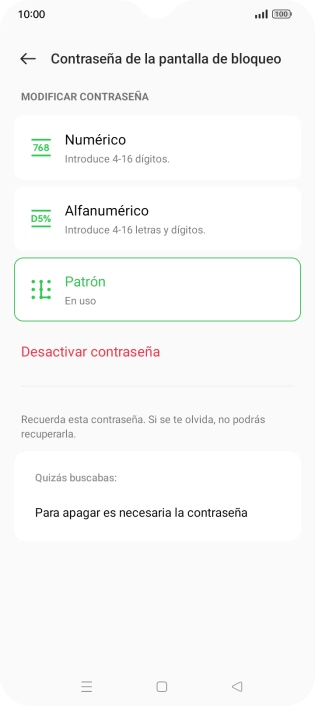 Pulsa Desactivar contraseña.
