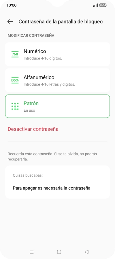Pulsa Desactivar contraseña.
