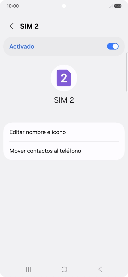 Pulsa el indicador para activar o desactivar el uso de la línea móvil (SIM).