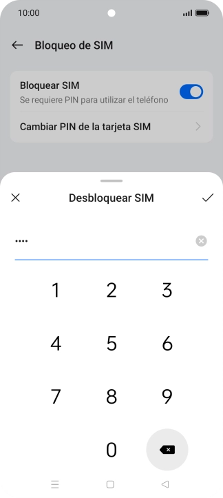 Introduce el código PIN y pulsa el icono de aceptar.