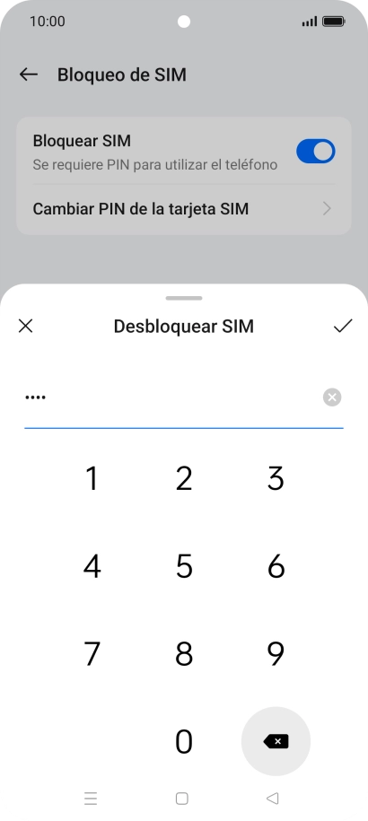 Introduce el código PIN y pulsa el icono de aceptar.