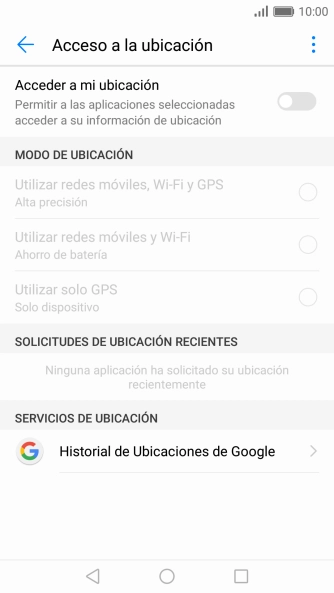 Pulsa Acceder a mi ubicación para activar o desactivar la función. Pulsa Acceder a mi ubicación para activar o desactivar la función.