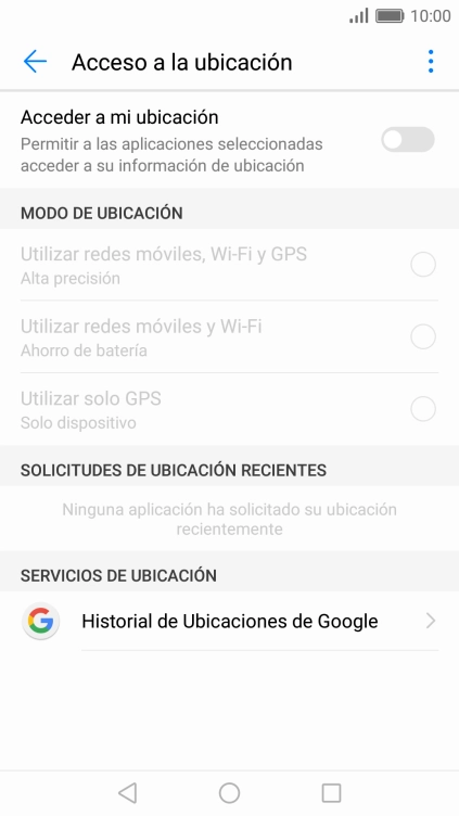 Pulsa Acceder a mi ubicación para activar o desactivar la función. Pulsa Acceder a mi ubicación para activar o desactivar la función.
