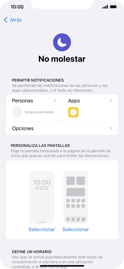 Pulsa Personas y sigue las indicaciones de la pantalla para seleccionar de qué contactos quieres recibir llamadas y notificaciones cuando No molestar está activado.
