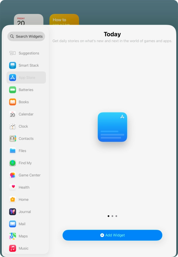Slide your finger right or left on the screen to select the required widget size. Slide your finger right or left on the screen to select the required widget size.