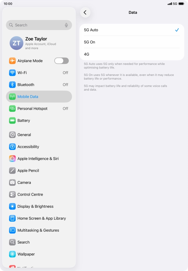 To turn on automatic switch between 5G and 4G, press 5G Auto. To turn on automatic switch between 5G and 4G, press 5G Auto.