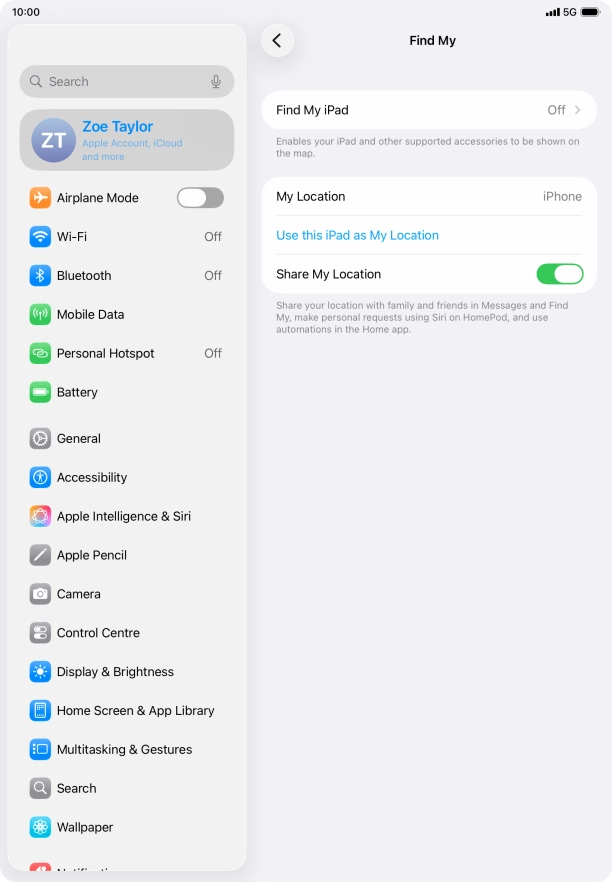 Press Find My iPad.