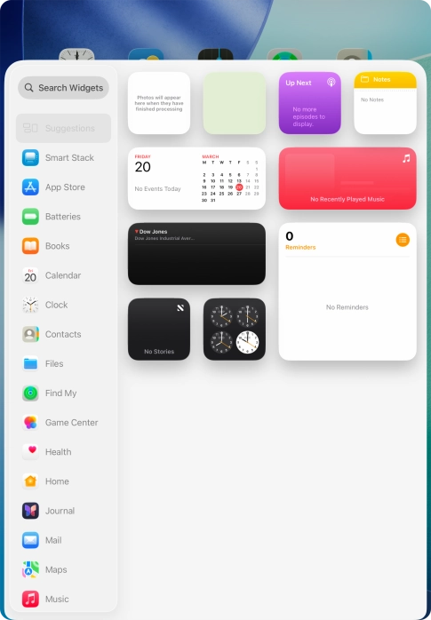 Press the required widget. Press the required widget.