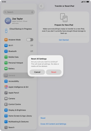 Press Reset. Wait a moment while the factory default settings are restored. Follow the instructions on the screen to set up your tablet and prepare it for use.