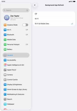 To turn off background refresh of apps, press Off.