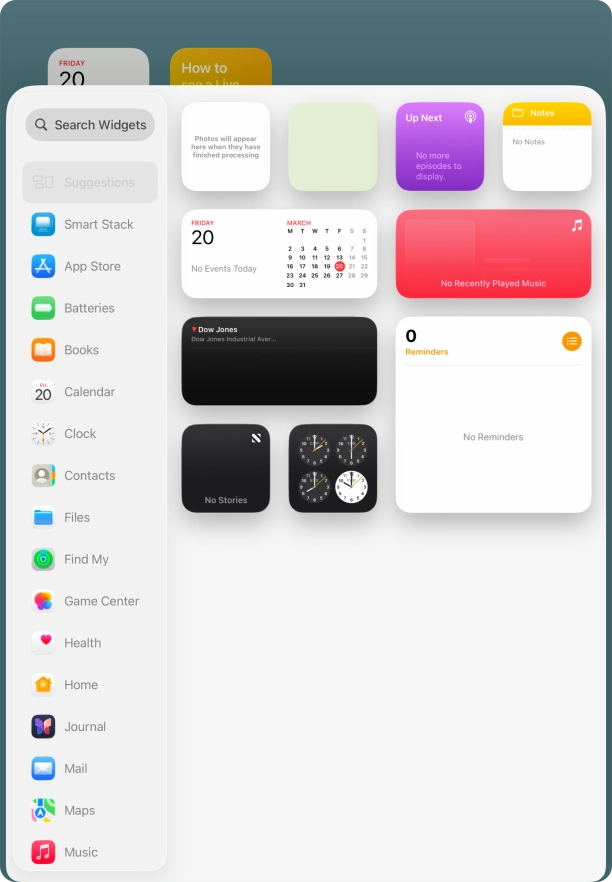 Press the required widget. Press the required widget.