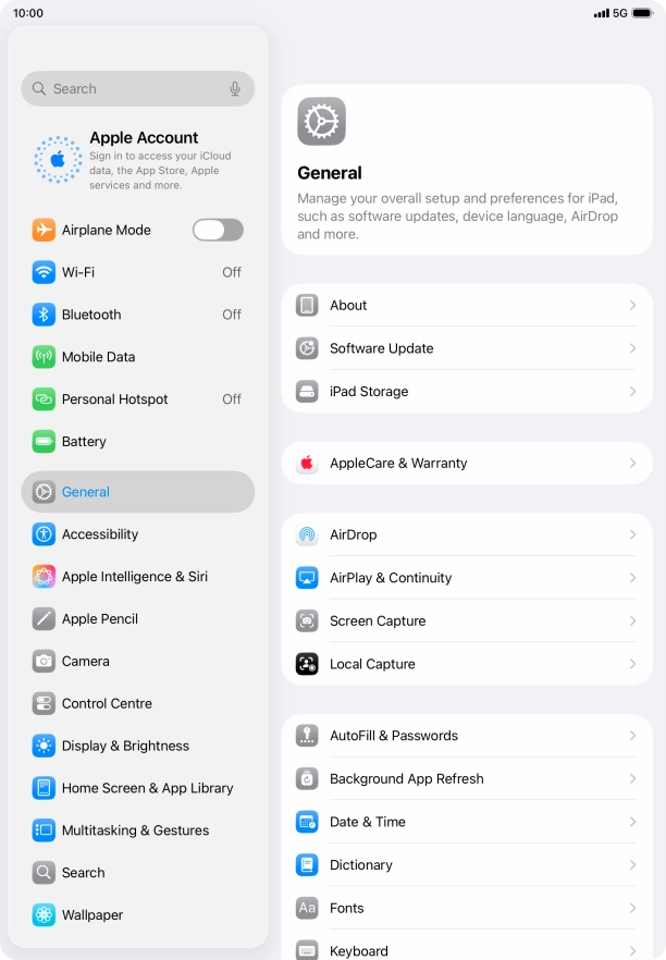 Press Apple Account. Press Apple Account.