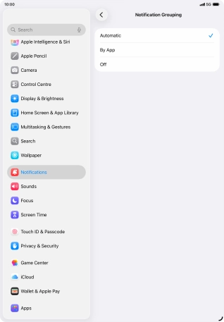 Press the required setting.