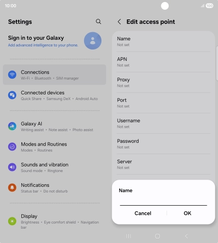 Key in Vodafone Internet and press OK.