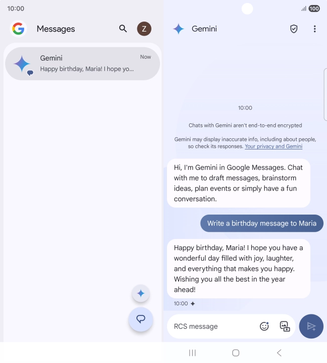 The text suggestion from Gemini is displayed.