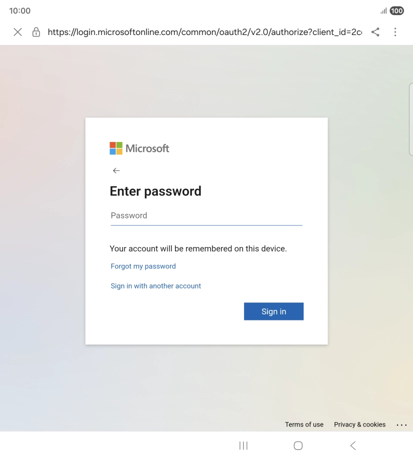 Press Password and key in the password for your email account.