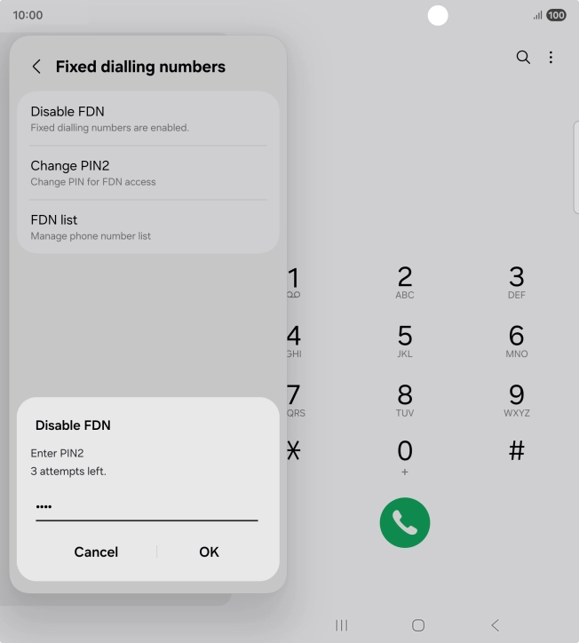 Key in your PIN2 and press OK. The default PIN2 is 1111.
