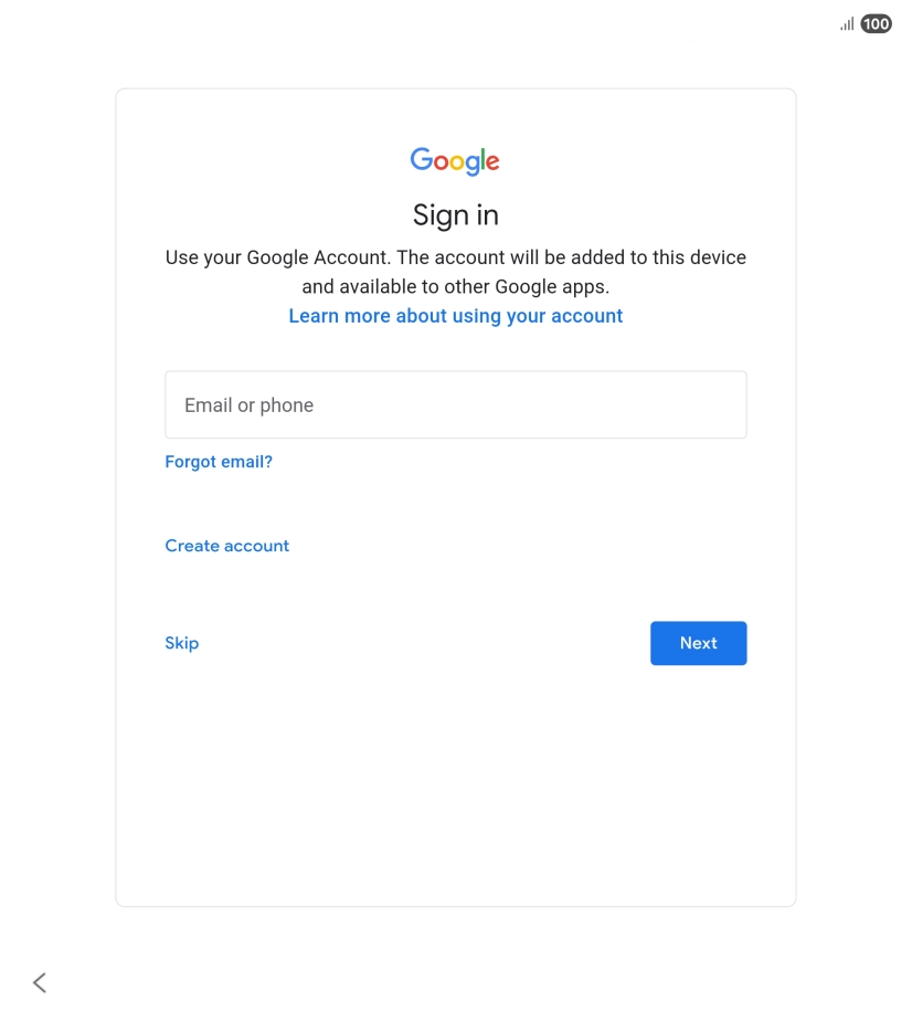 Press Email or phone and key in the username for your Google account.