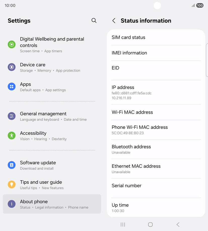 Your phone's EID number is displayed below EID.